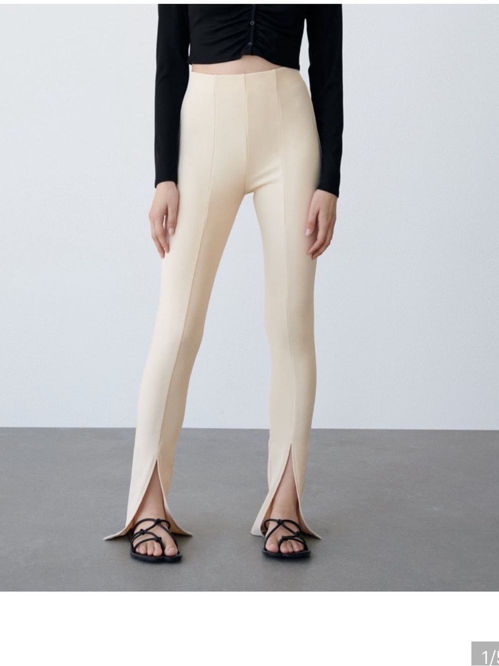 Zara Cream High-Rise Stirrup Leggings with Front Slits